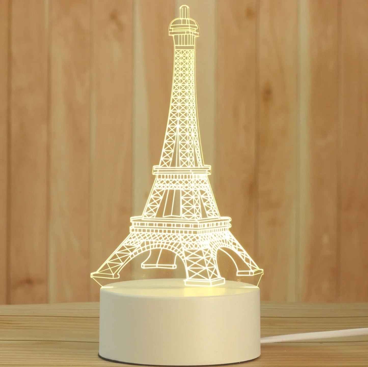 Creative USB bedside night light with acrylic castle scene, 20x17.5cm size, touch control for three light modes