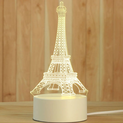 Creative USB bedside night light with acrylic castle scene, 20x17.5cm size, touch control for three light modes