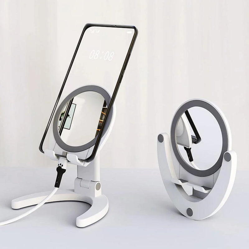Hhomeenjoy Adjustable Mobile Phone Stand with Integrated Makeup Mirror