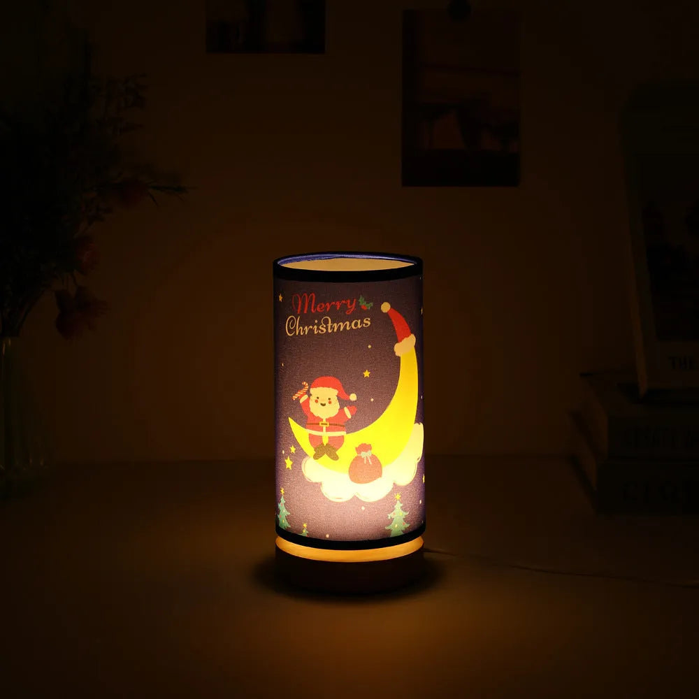 Moon Santa Claus shaped LED night light with USB plug and bamboo base