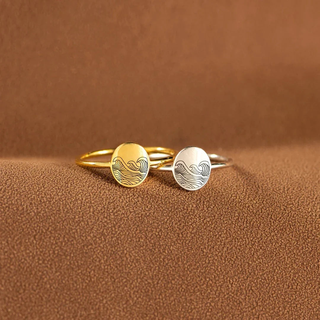 S925 Sterling Silver Wave Ring for Women in white gold and yellow gold finishes