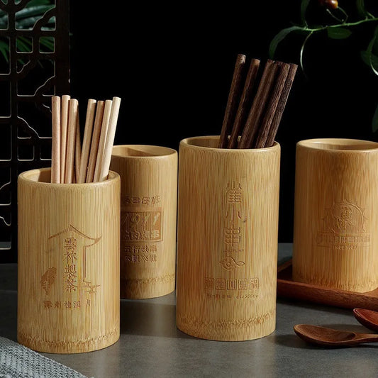 Bamboo chopsticks holder with creative styles, measuring 12-18cm in length, for portable utensil storage