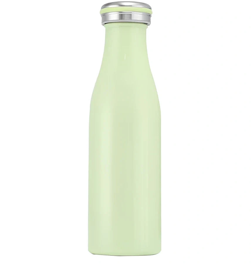 Milk vacuum water bottle in blue, 350ml size with 304 stainless steel insulation and silicone seal, 17cm tall