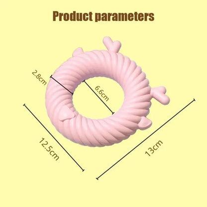 Deer-shaped dog chew toy in blue with spiral groove teeth-cleaning design
