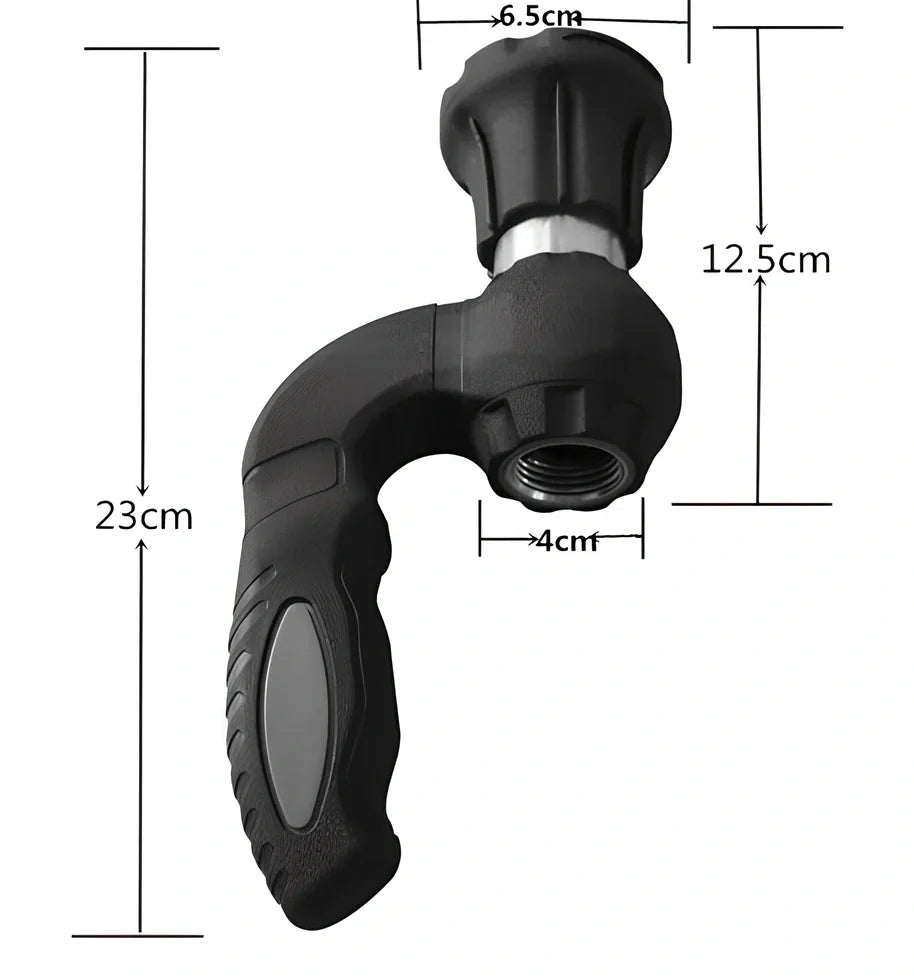 Black Mighty Power Hose Blaster Nozzle with five spray settings and ergonomic handle for garden and car washing