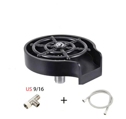 Stainless steel automatic glass washer with black ABS base and copper hose for high-pressure cleaning