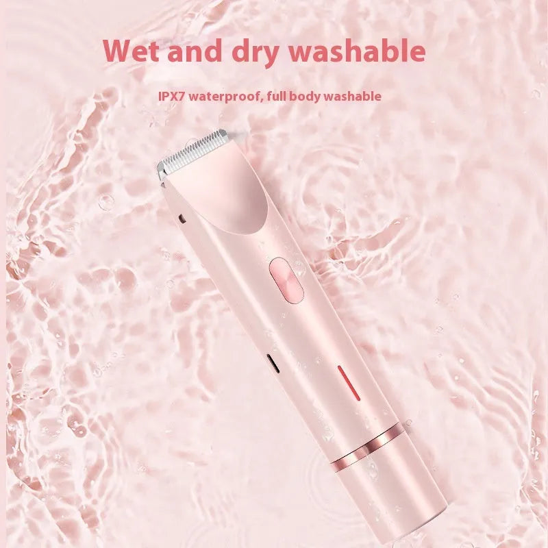 Pink 2-in-1 women's electric body hair shaver and trimmer for private pubic hair grooming