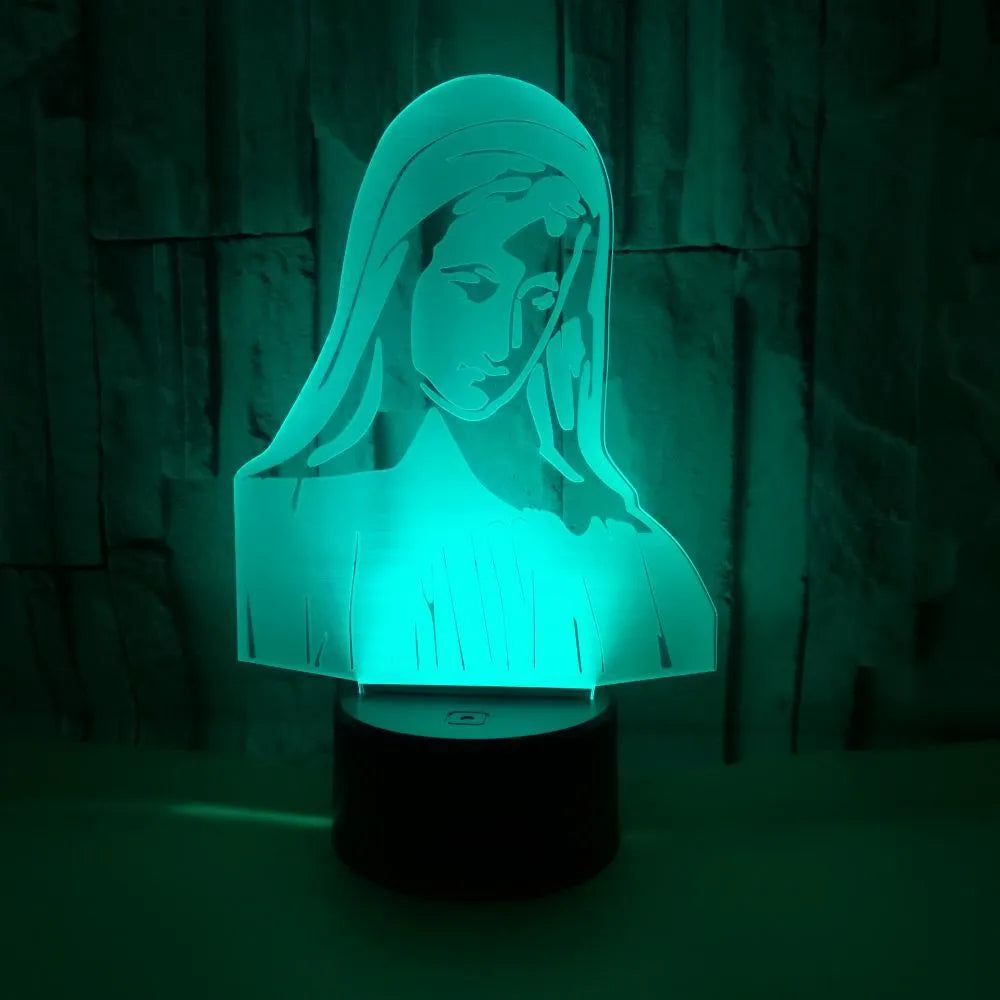 3D LED night light with laser-engraved acrylic plate showing stereoscopic dual ring pattern in colourful illumination