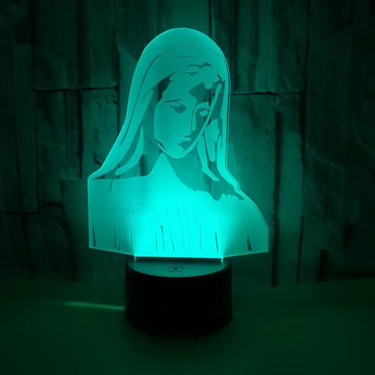 3D LED night light with laser-engraved acrylic plate showing stereoscopic dual ring pattern in colourful illumination