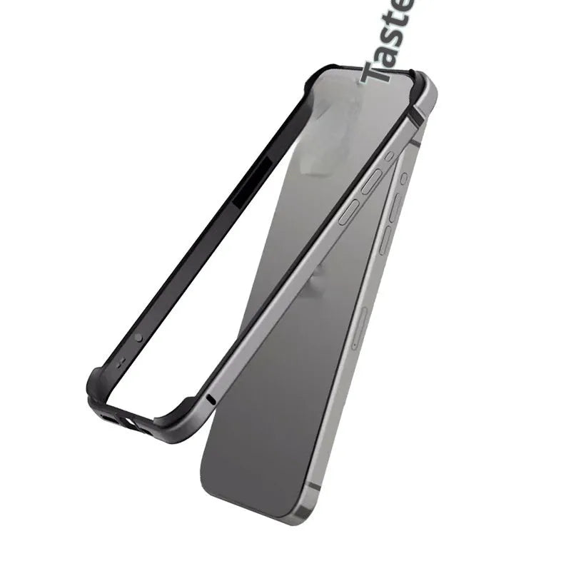 Ultra-thin metal phone case for iPhone 15 Pro Max in Dark Night Purple with shockproof border and oxidised finish.