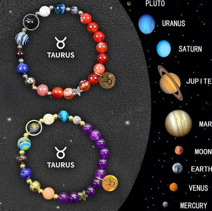Adjustable natural stone zodiac bracelets showing 12 sign styles with 18-20cm cord
