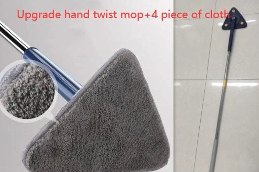 Extendable Triangle Mop with 360° rotatable head for deep cleaning in blue and white