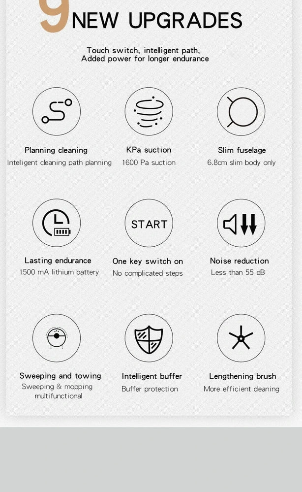 Black robot vacuum cleaner with compact 27.8cm square design and 6.8cm height for under-furniture cleaning