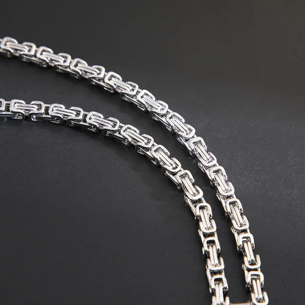 Men's titanium steel pendant necklace with water ripple geometric design on emperor chain in gold finish