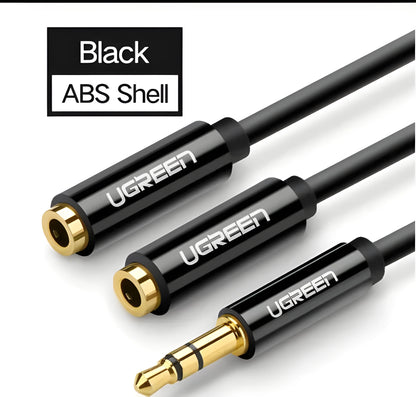 20cm earphone replacement cable with gold 3.5mm connectors in black, grey, and white colour options