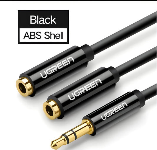 20cm earphone replacement cable with gold 3.5mm connectors in black, grey, and white colour options