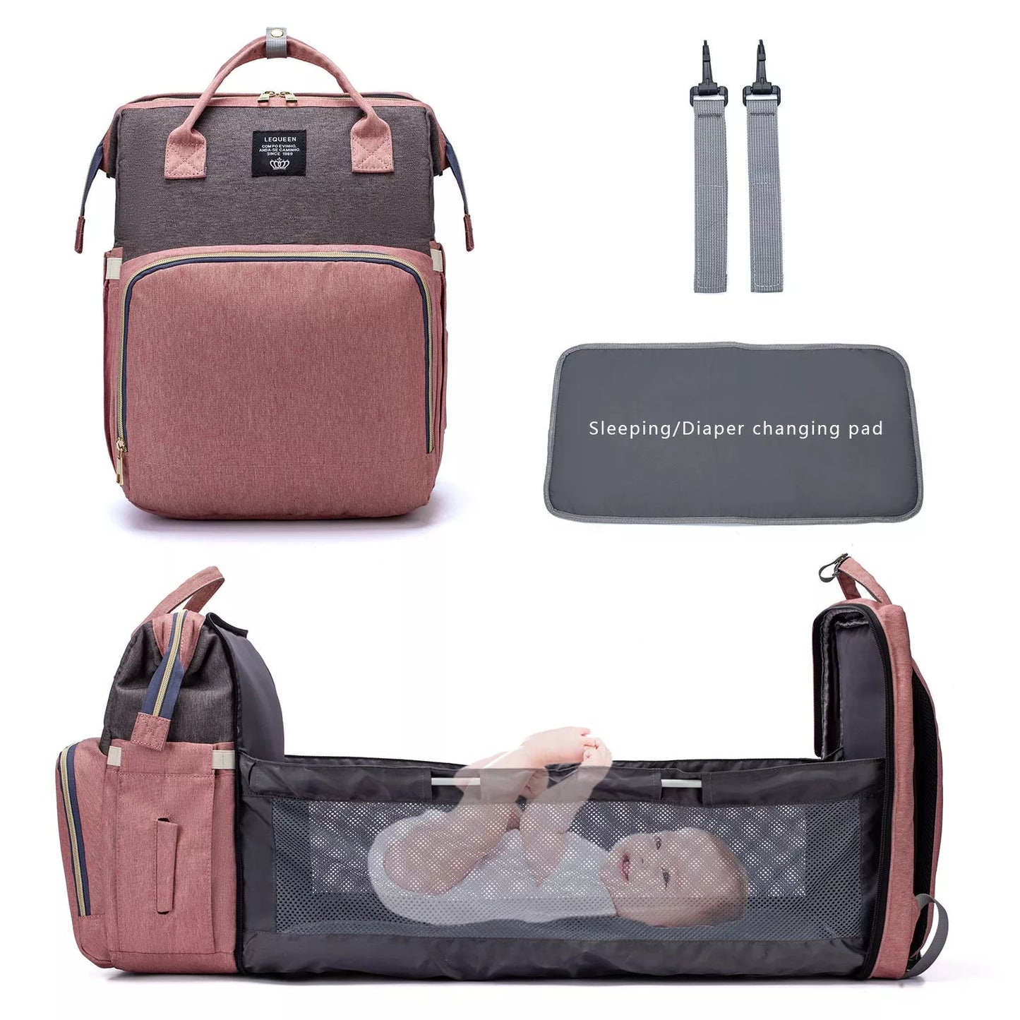 LEQUEEN Portable Folding Crib Mommy Backpack in various colors with 20kg capacity