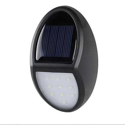 Black LED solar wall light with solar panel and 2835 lamp beads for outdoor illumination