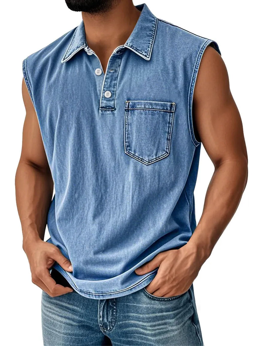 Men's loose fit short-sleeve polo shirt with 3D digital print and button front.
