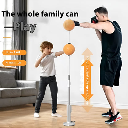 Vertical boxing reaction speed ball with roly-poly base and focus mitts in orange and grey colour options