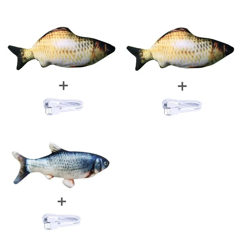 Electronic jumping fish cat toy 30cm length USB rechargeable multicolour PP material