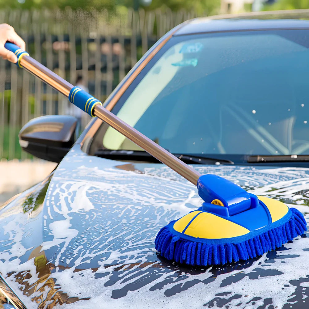 Blue round chenille mop with 20cm diameter head and 300cm aluminium handle for floor cleaning