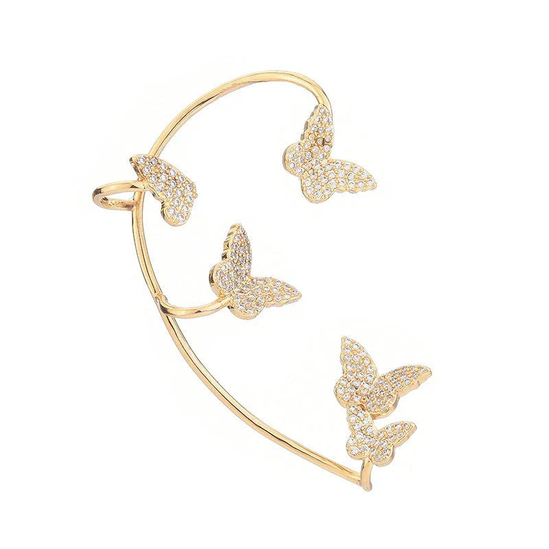 Stylish butterfly ear clips with sparkling zircon stones in gold and silver finishes
