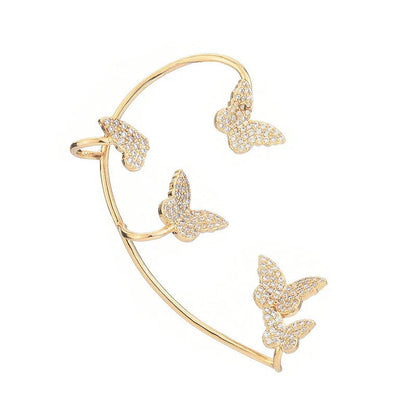 Stylish butterfly ear clips with sparkling zircon stones in gold and silver finishes