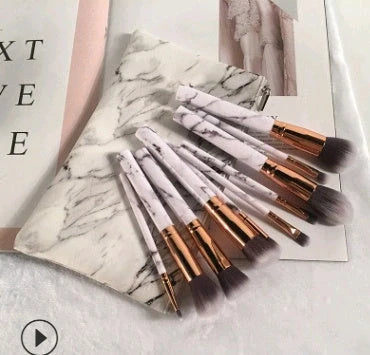 10-piece marble makeup brush set with 5 large and 5 small brushes for flawless application