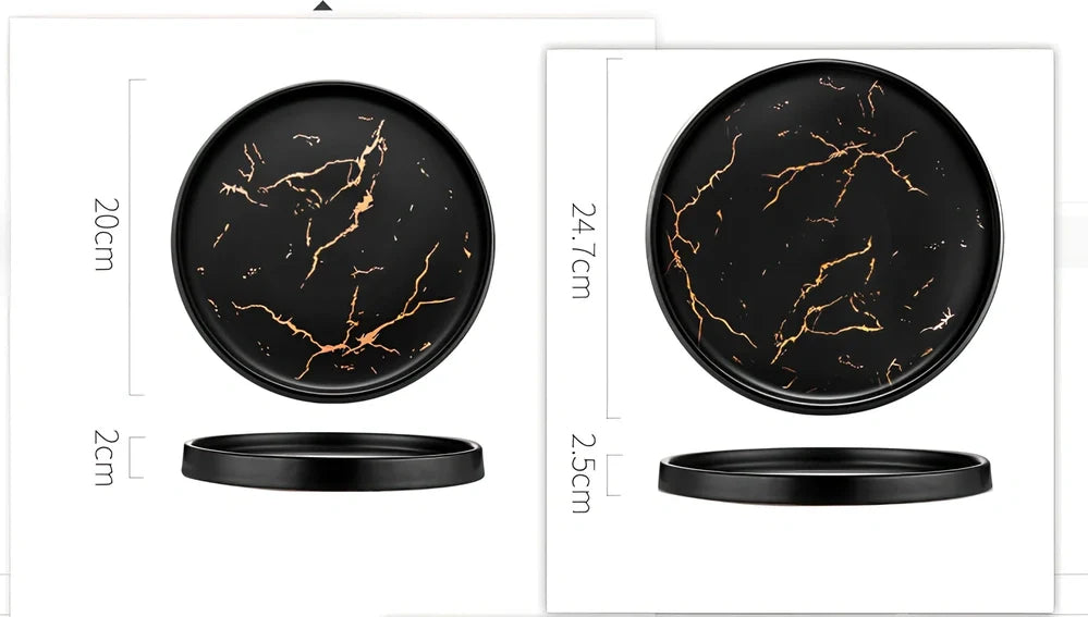 24.7cm Nordic style porcelain plate in white marble pattern, underglaze finish for durable household use