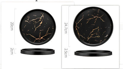 24.7cm Nordic style porcelain plate in white marble pattern, underglaze finish for durable household use