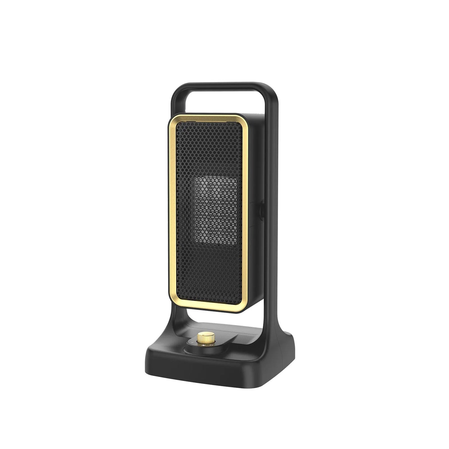 Black PTC ceramic desktop air heater with adjustable power control and compact design for rooms up to 20 square metres