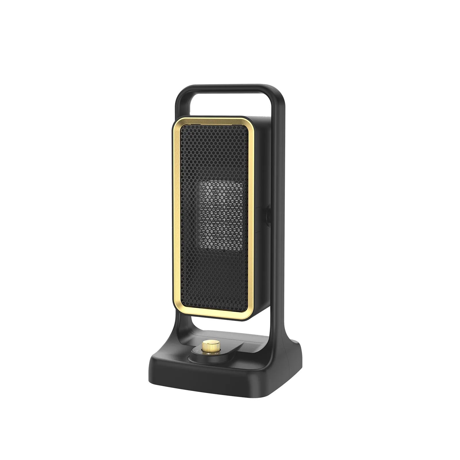 Black PTC ceramic desktop air heater with adjustable power control and compact design for rooms up to 20 square metres