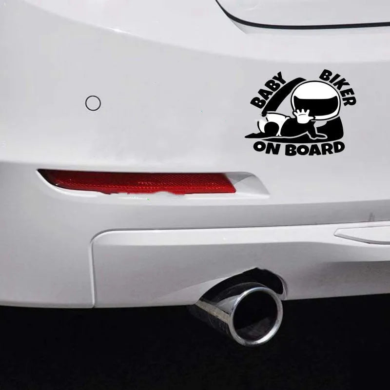 Reflective black BABY ON BOARD car sticker measuring 14.5 by 15 centimetres.