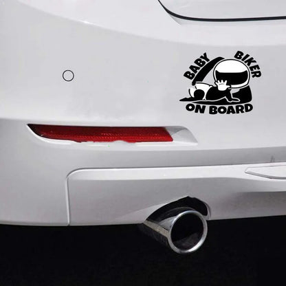 Reflective black BABY ON BOARD car sticker measuring 14.5 by 15 centimetres.