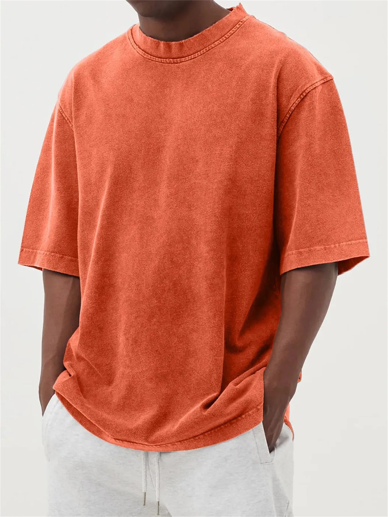 Men's stone washed polyester loose fit t-shirt in multiple colours with half sleeves