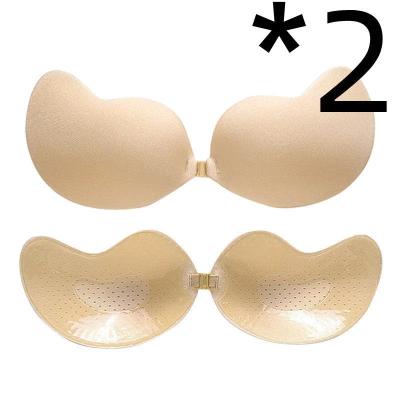A discreet, backless and strapless silicone bra that provides a natural lift and invisible support under clothing.