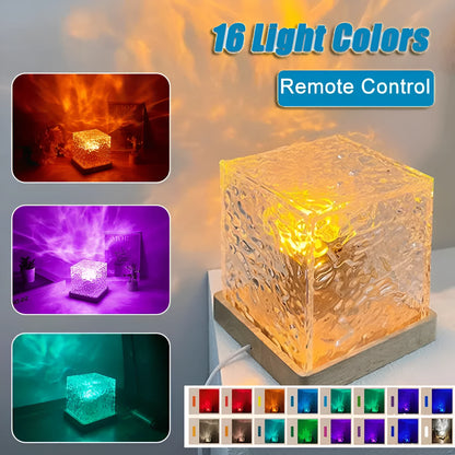 Geometric crystal table lamp projecting water ripple light patterns with remote control