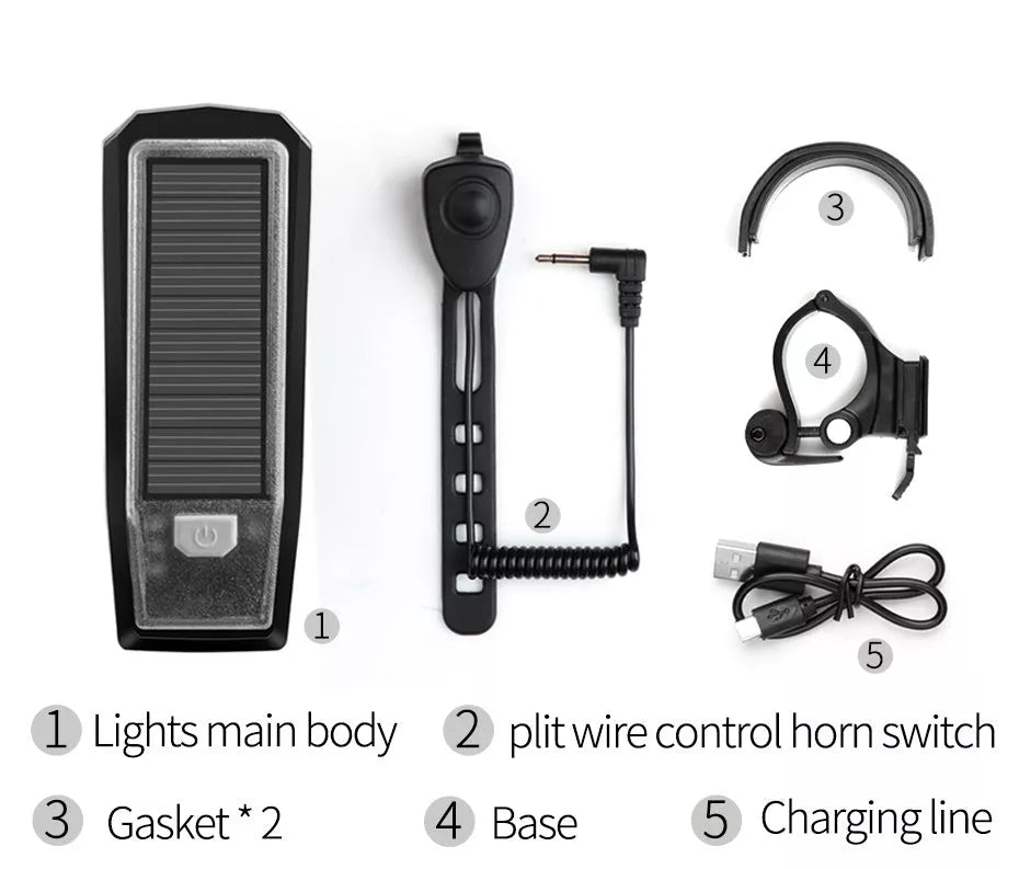 Solar Horn Light with dual charging and 120db speaker for outdoor safety