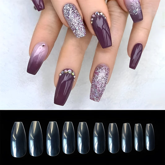 500 clear natural ABS artificial false nails in 10 different sizes for gel or acrylic application.