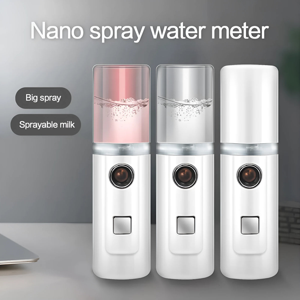 Nano portable facial humidifier in Pink, Transparent or White, 3.2 x 11.3 cm, 30ml tank, USB charging
