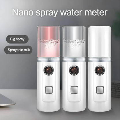 Nano portable facial humidifier in Pink, Transparent or White, 3.2 x 11.3 cm, 30ml tank, USB charging