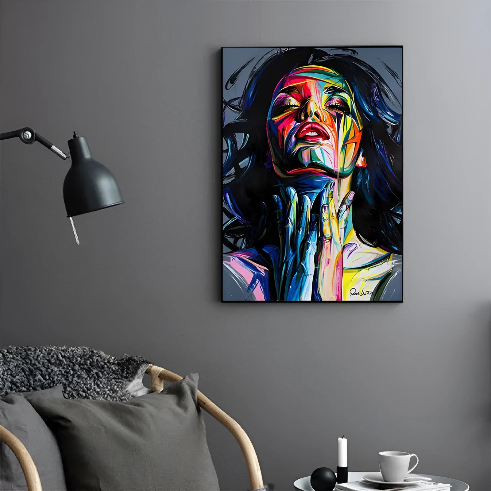 Black smokey girl portrait painting on non-woven canvas unframed wall art