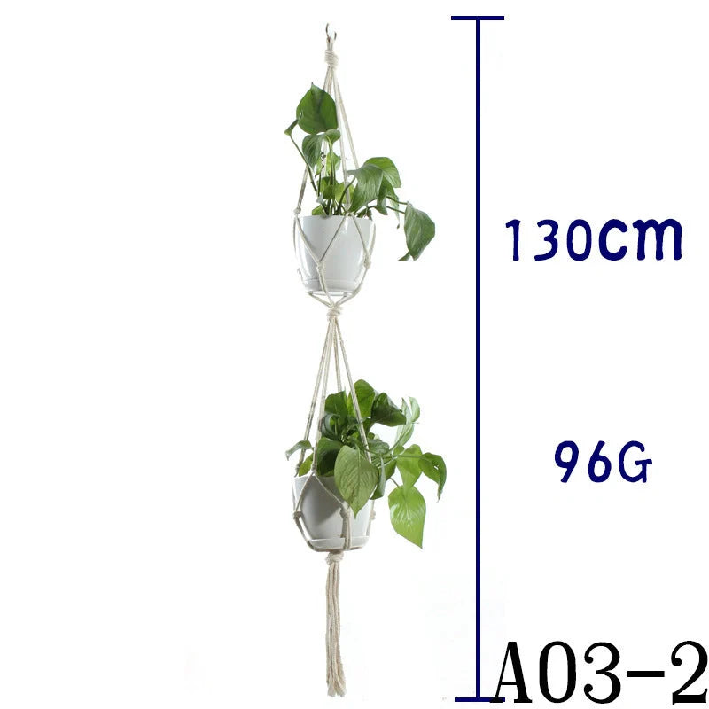Beige cotton rope hanging basket with various styles for indoor plant display