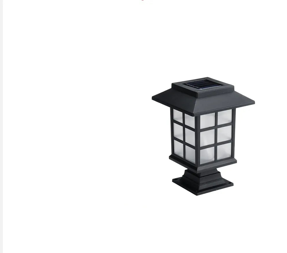 Black solar outdoor LED lawn light for garden and pathway illumination