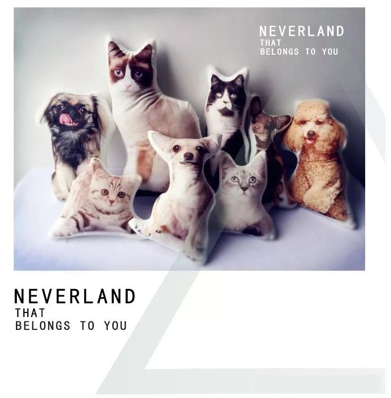 Custom pet photo pillow with high-resolution printing, available in multiple sizes