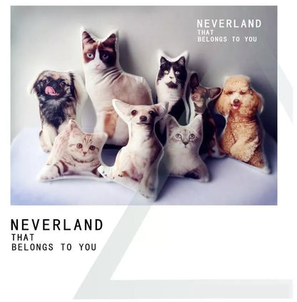 Custom pet photo pillow with high-resolution printing, available in multiple sizes