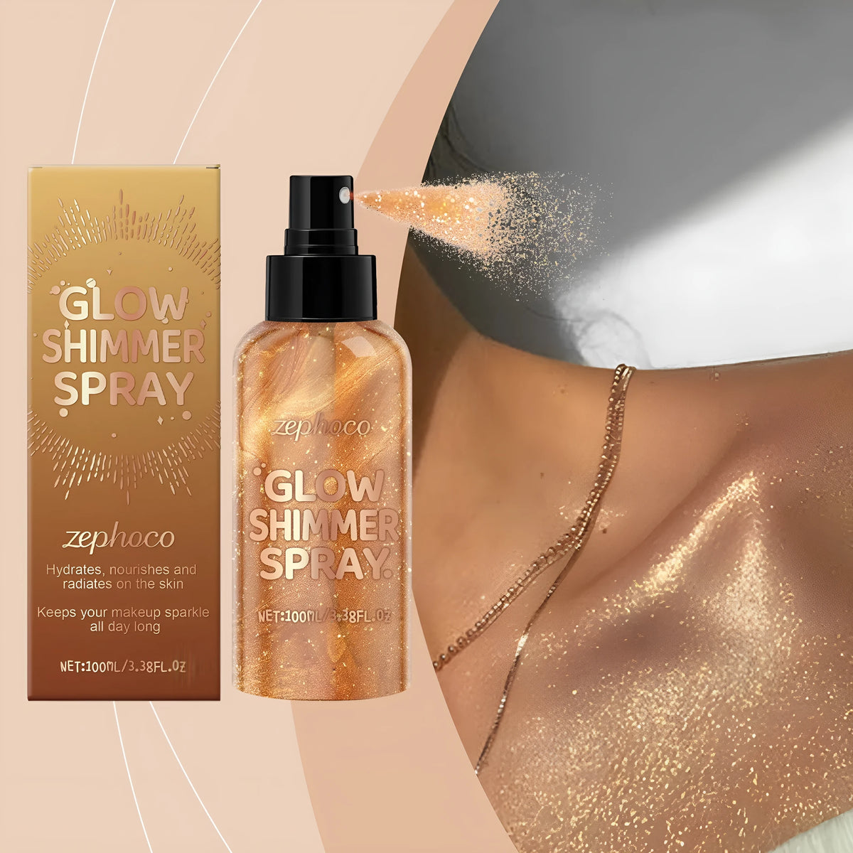100ml bottle of shiny body glitter spray for face and body makeup