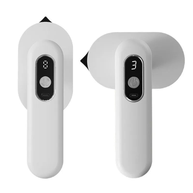 White mini heat press machine with USB power, three-step thermostat, heater band lining, and compact plastic shell