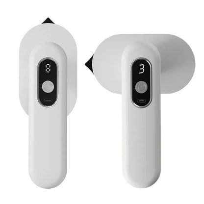 White mini heat press machine with USB power, three-step thermostat, heater band lining, and compact plastic shell